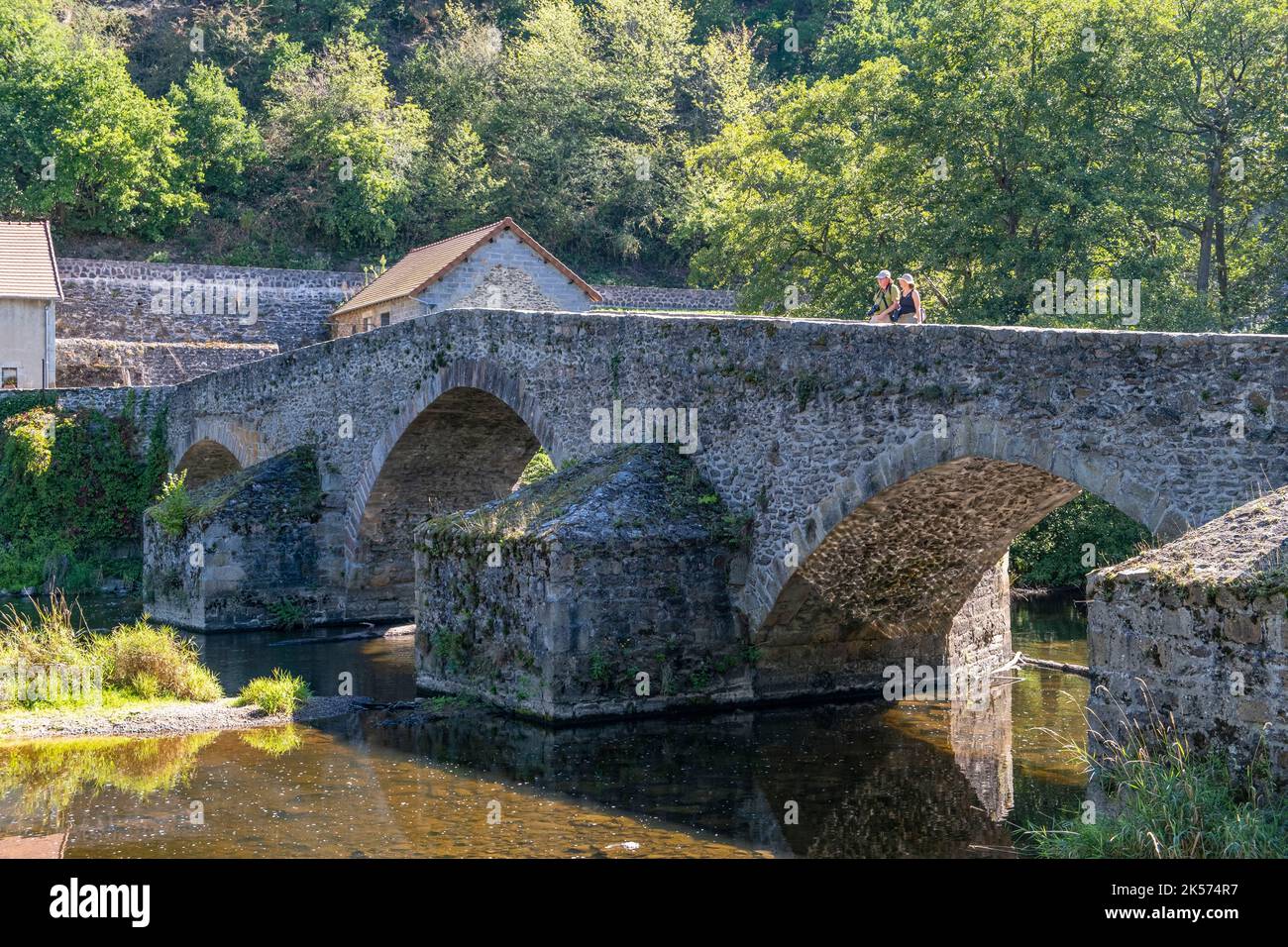 Francia, Puy de Dome, Menat, Pont de Menat, ponte medievale sul fiume Sioule Foto Stock