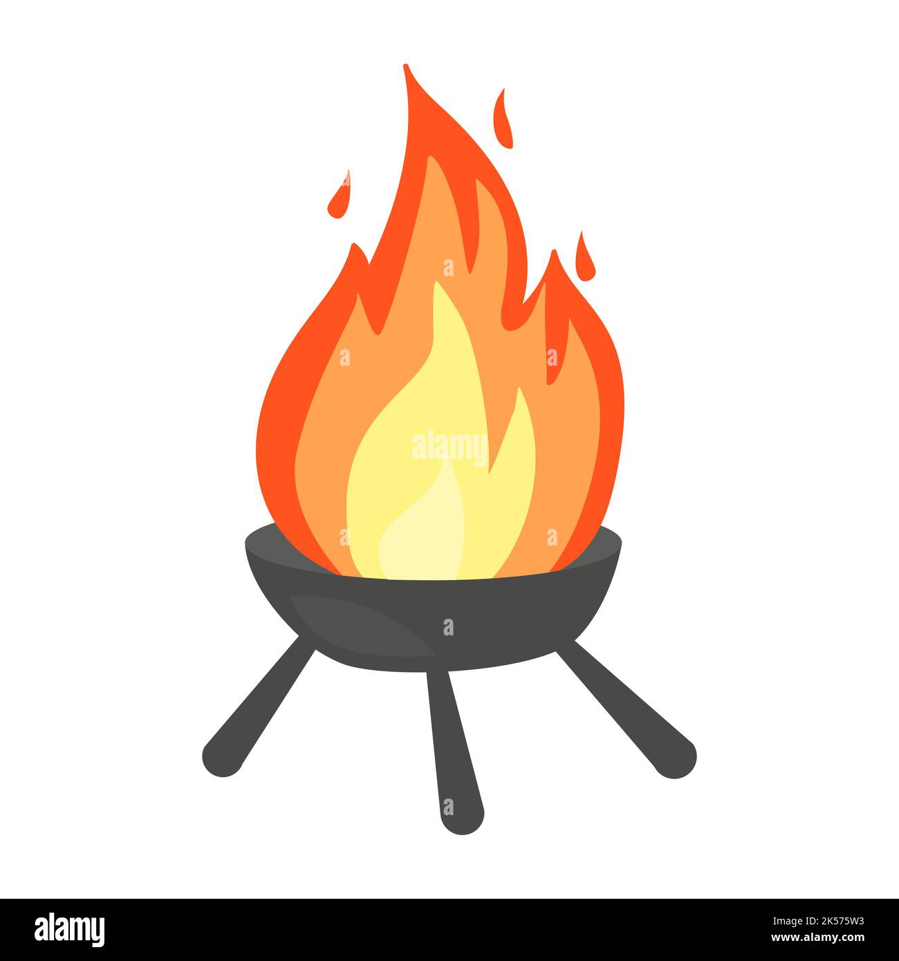 Barbecue grill con fuoco per il tempo picnic. Attrezzature per feste all'aperto. Illustrazione vettoriale in stile piatto. Illustrazione Vettoriale