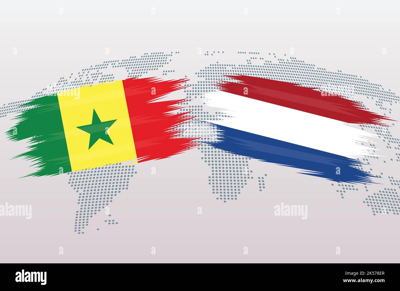 Senegal vs Paesi Bassi calcio palla in flag design sulla mappa del