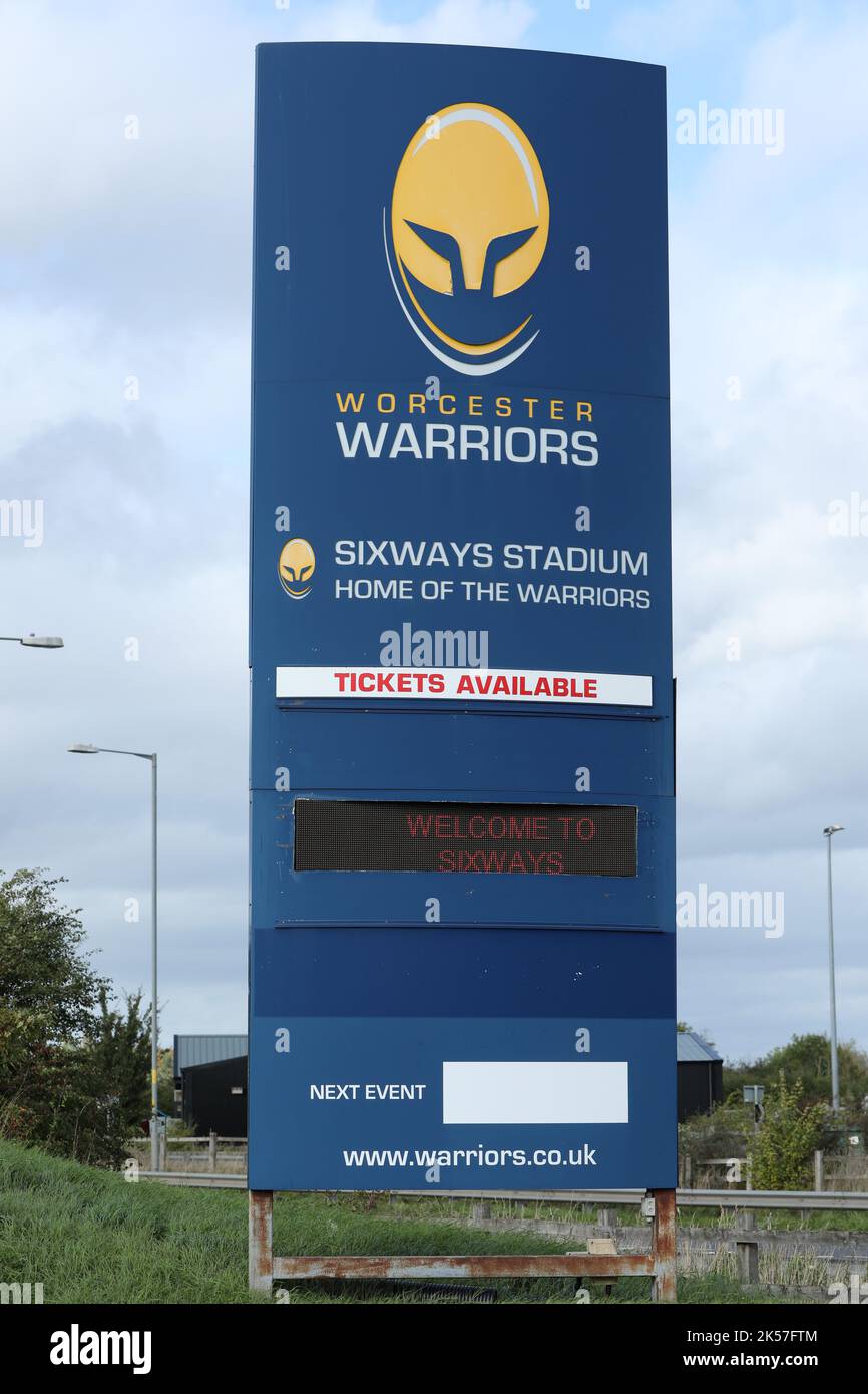 Il Worcester Warriors Rugby Football Club al Sixways di Worcester è stato sospeso dalla stagione 2022 della Premiership e sarà retrocesso per la stagione 2023. Foto Stock