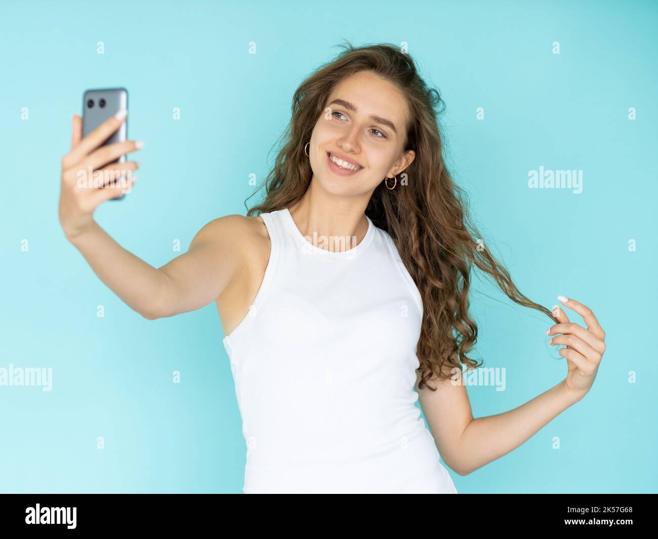 bella selfie felice donna stile di vita virtuale grazioso Foto Stock