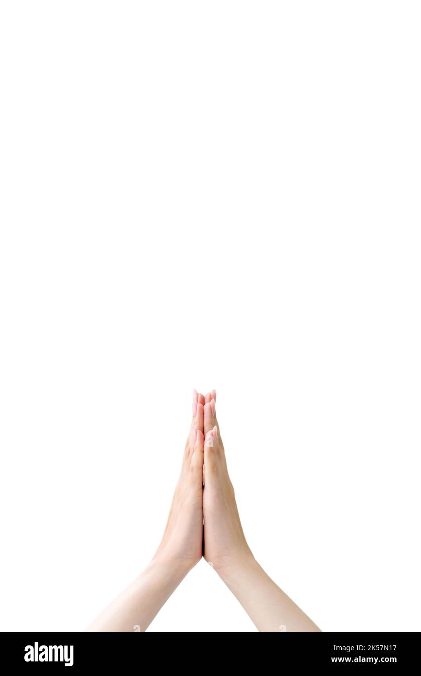 gesto di preghiera per favore aiutate a pregare le mani namaste Foto Stock
