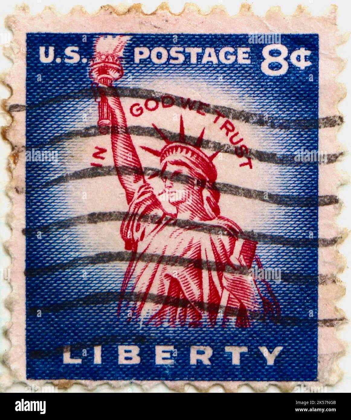 Foto di un francobollo americano Statua della libertà (1875) Liberty Island New York City della serie Liberty degli anni '50 Foto Stock