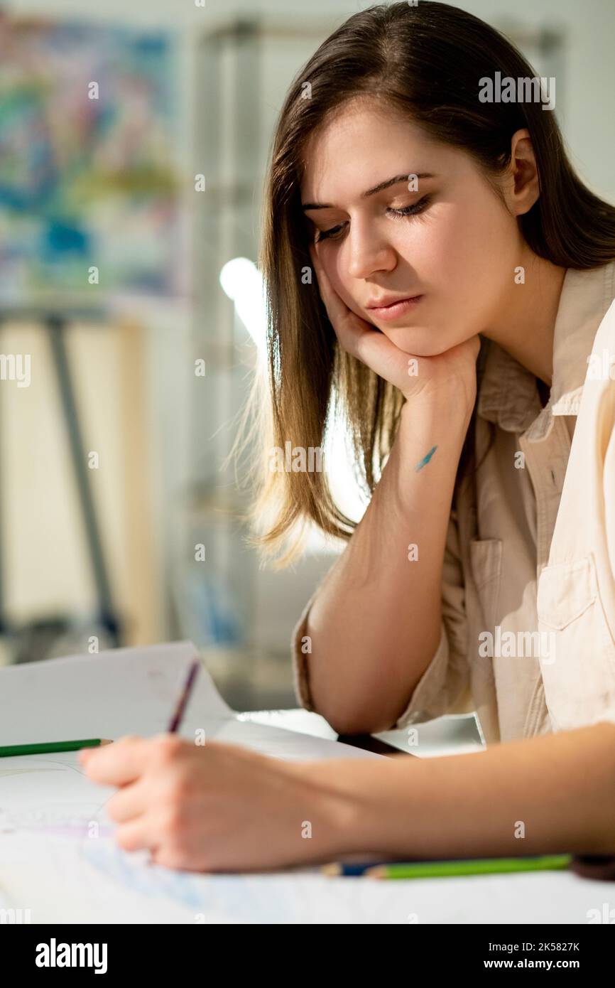 artista femminile lezione creativa scuola d'arte tempo libero Foto Stock