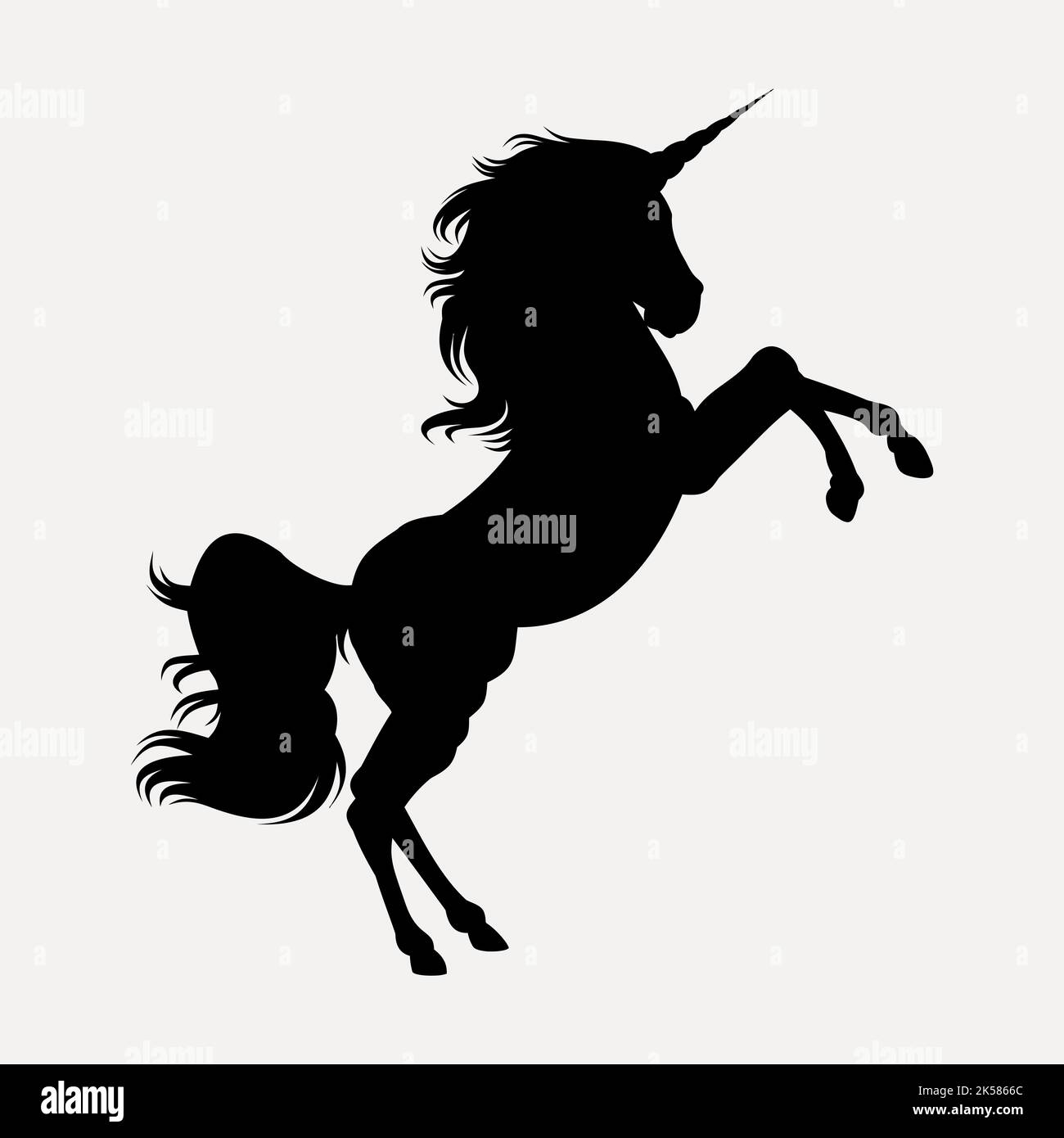 Clipart di silhouette unicorno, illustrazione mitica della creatura in vettore nero. Illustrazione Vettoriale
