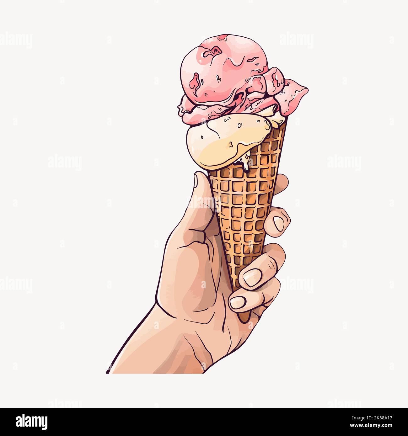 Cono per gelato disegnato a mano, vettore di illustrazione. Illustrazione Vettoriale