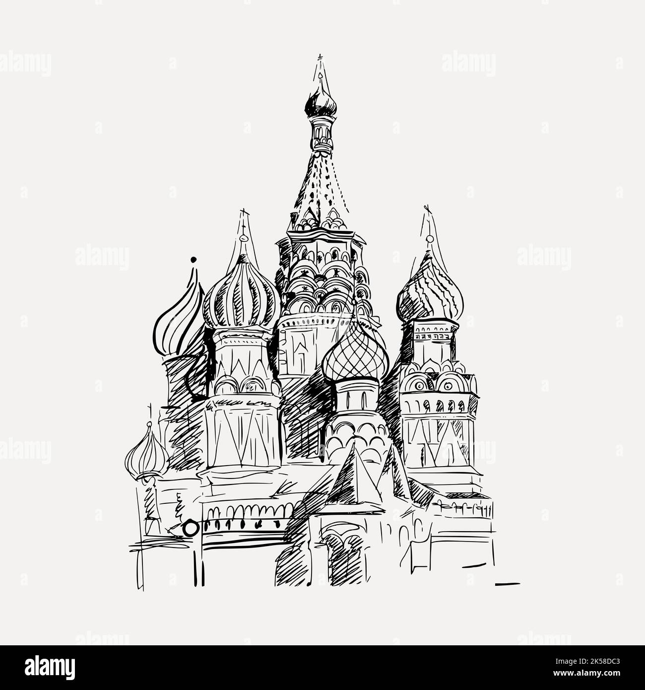 Clipart Cattedrale disegnata a mano, vettore di illustrazione di San Basilio. Illustrazione Vettoriale