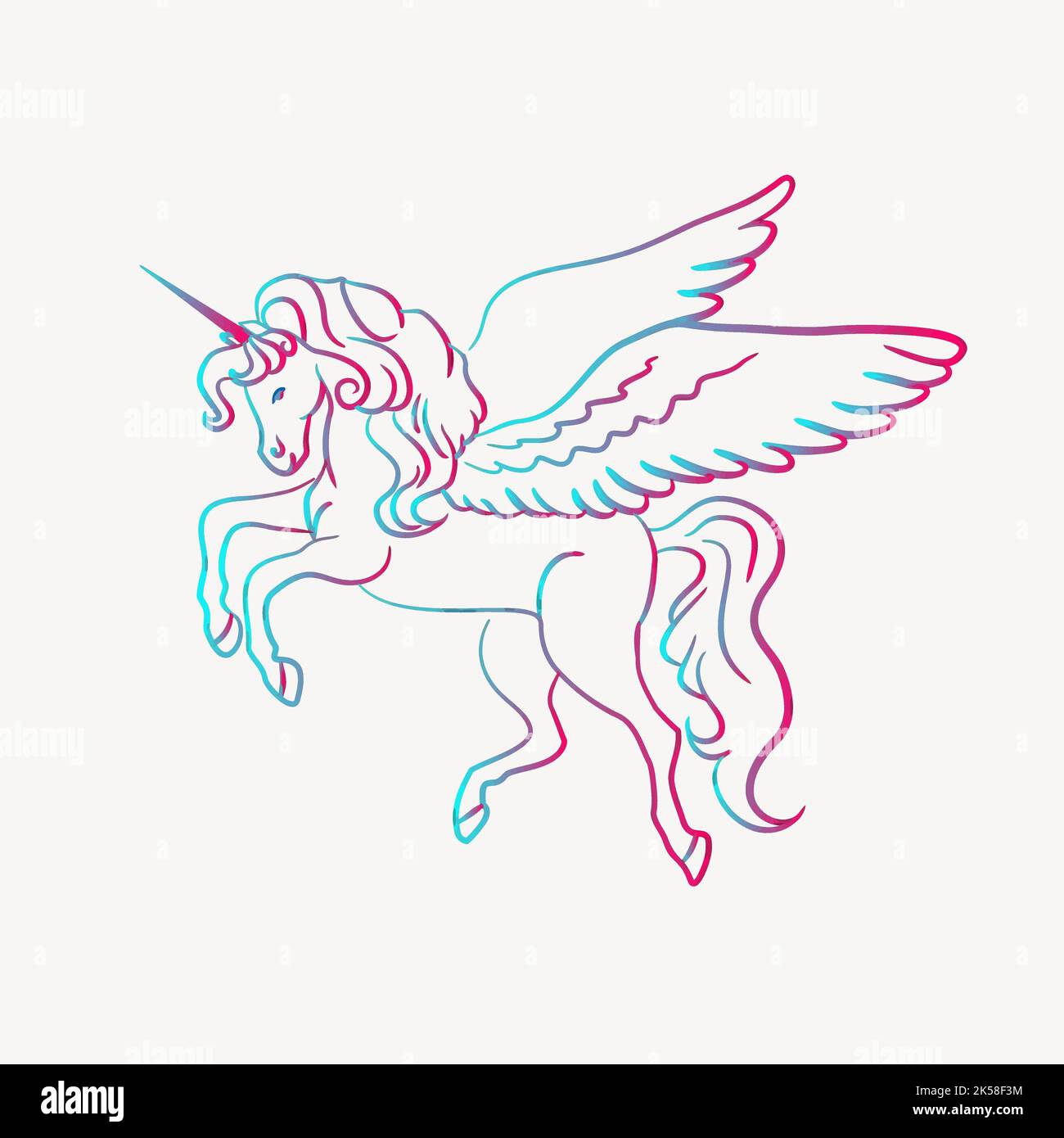 Clipart unicorno alato, mitico vettore di illustrazione creatura. Illustrazione Vettoriale