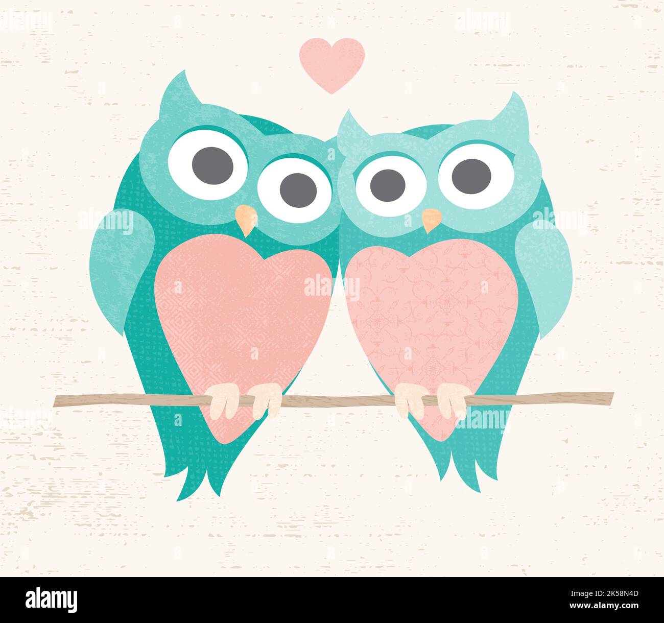 Un paio di gufi amorevoli, in un taglio di carta con texture Illustrazione Vettoriale