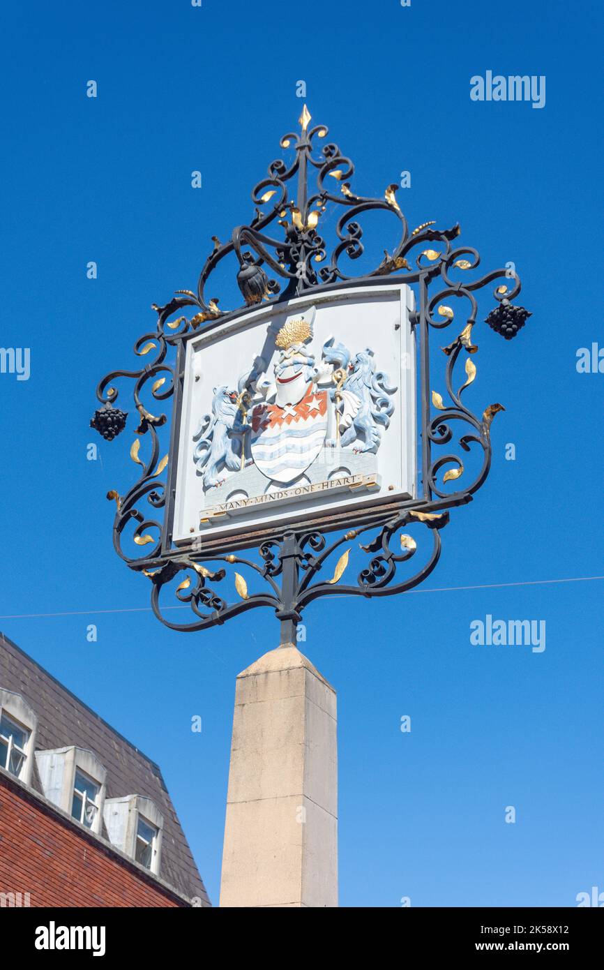 Città segno, High Street, Chelmsford Essex, Inghilterra, Regno Unito Foto Stock