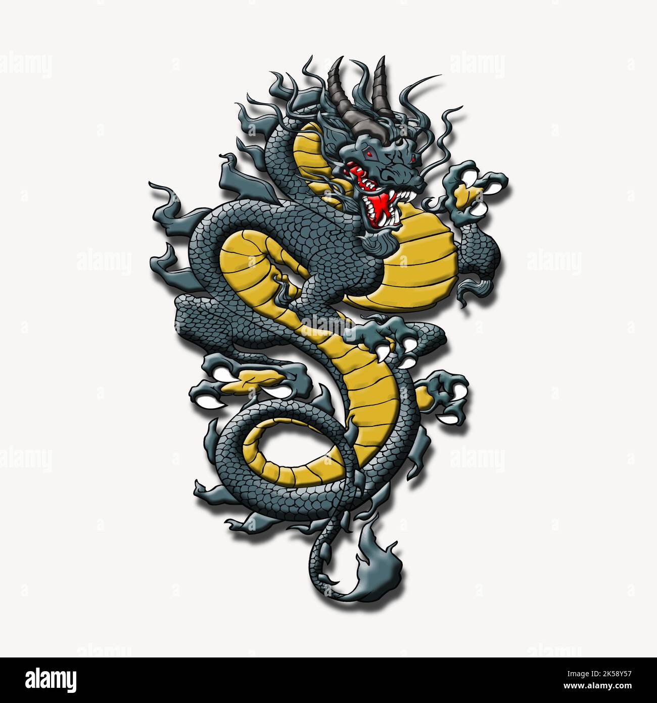 Adesivo drago cinese, mitico vettore di illustrazione creatura. Illustrazione Vettoriale