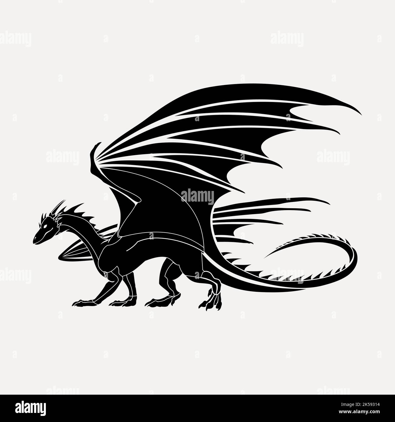 Clipart del drago nero, mitico vettore di illustrazione di creature. Illustrazione Vettoriale