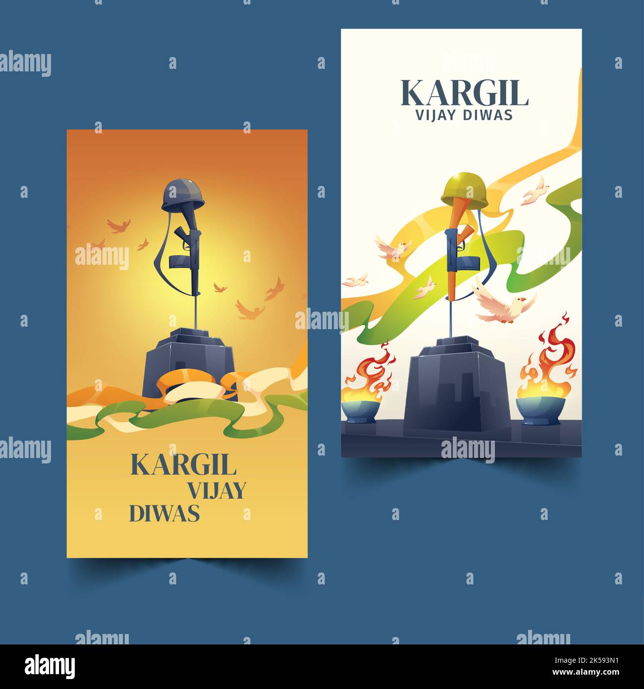 Illustrazione vettoriale di Kargil vijay Diwas. Amar Jawan in hindi testo di Amar Jawan. Flag wrapping. Illustrazione Vettoriale