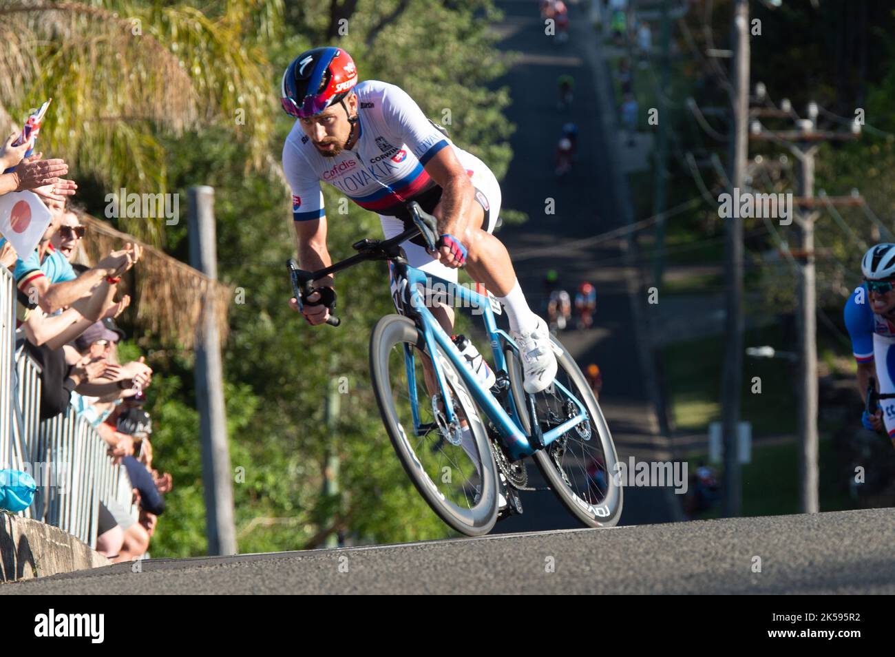 Tre volte campione del mondo della Slovacchia Peter Sagan durante i Campionati mondiali di ciclismo su strada UCI 2022 a Wollongong, Australia. Foto Stock