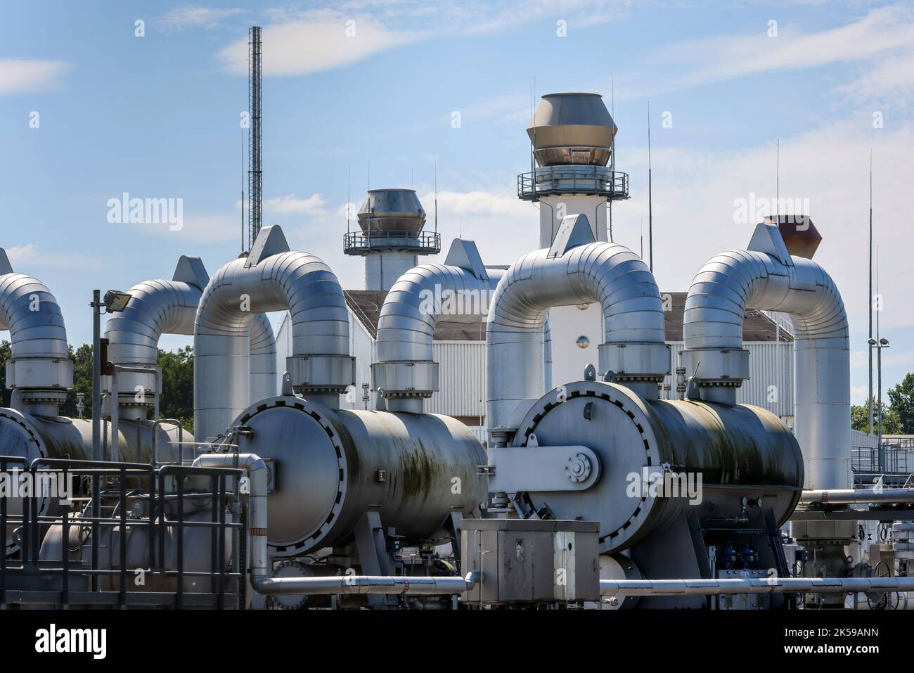 03.08.2022, Germania, Renania settentrionale-Vestfalia, Werne - stadio di compressione e stazione di pompaggio per il gas naturale. Open Grid Europe, stazione di Werne. L'OGE Foto Stock