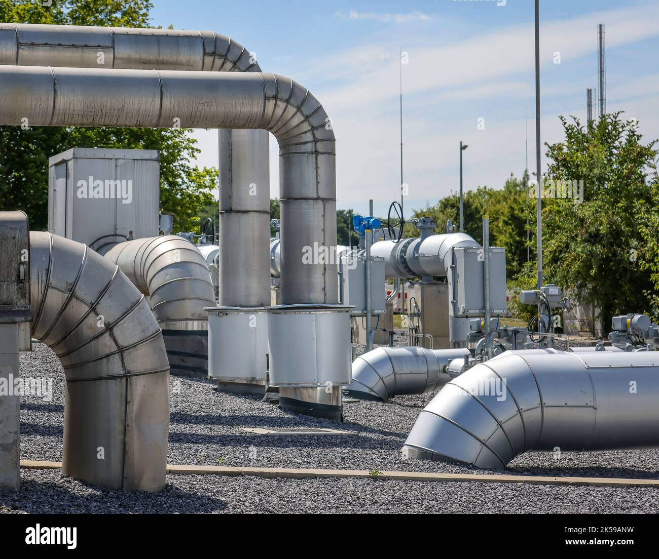 03.08.2022, Germania, Renania settentrionale-Vestfalia, Werne - stadio di compressione e stazione di pompaggio per il gas naturale. Open Grid Europe, stazione di Werne. L'OGE Foto Stock