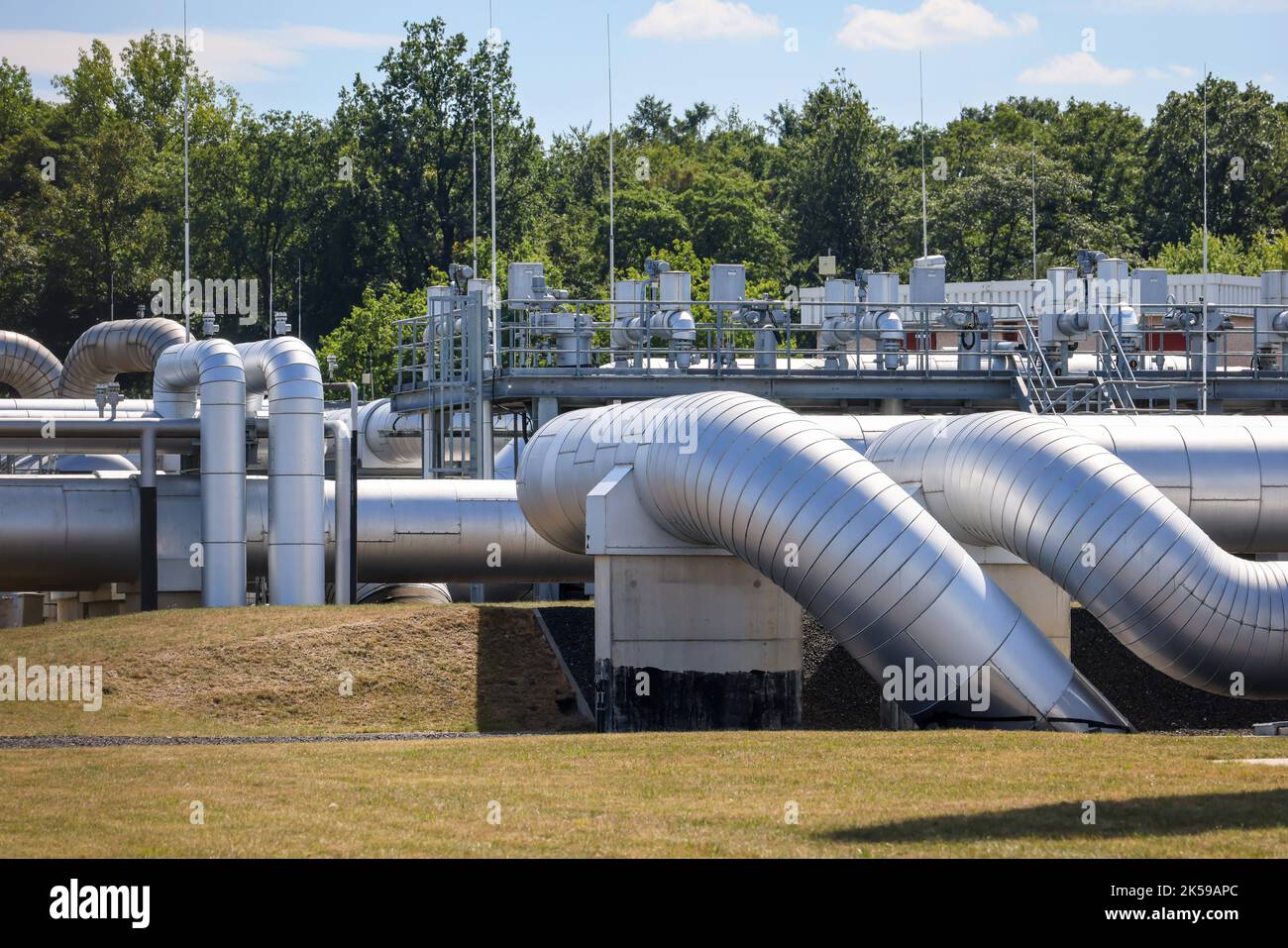 03.08.2022, Germania, Renania settentrionale-Vestfalia, Werne - stadio di compressione e stazione di pompaggio per il gas naturale. Open Grid Europe, stazione di Werne. L'OGE Foto Stock