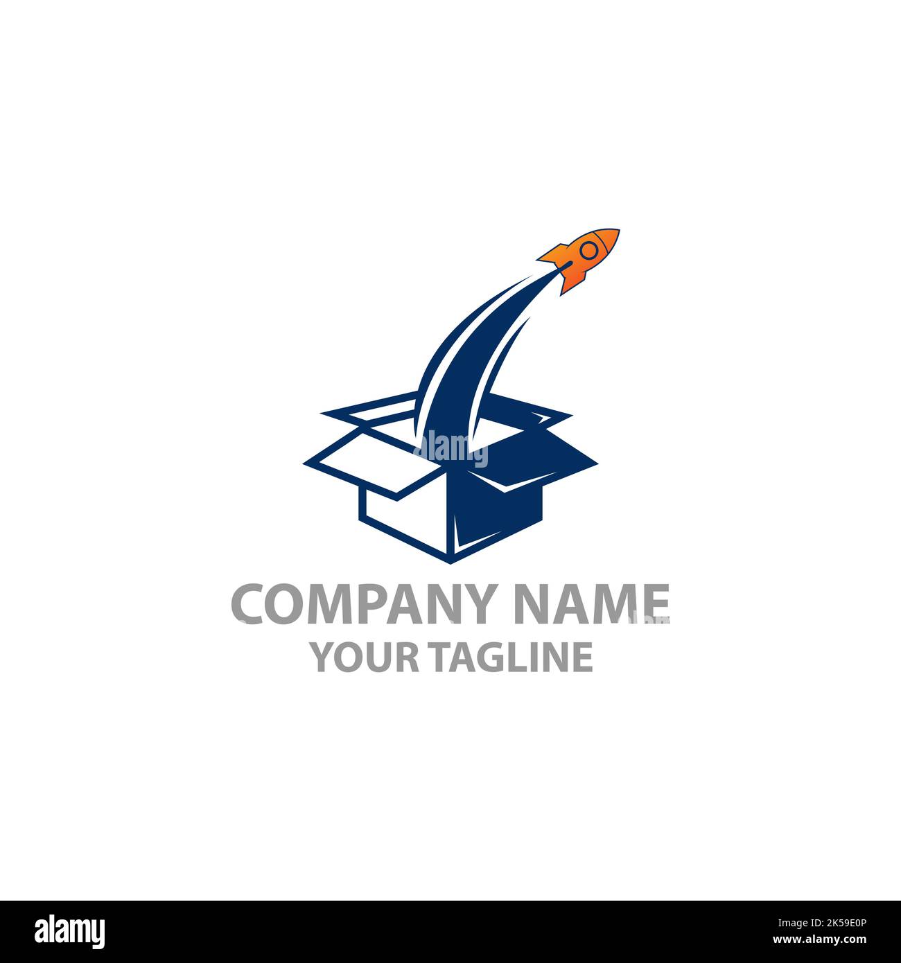 Combinazione di casella vettoriale e logo razzo. Pacchetto e simbolo dell'aereo o icona.EPS 10 Illustrazione Vettoriale