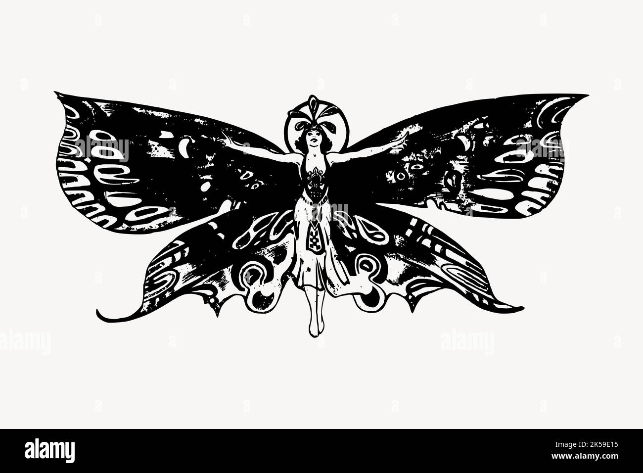 Butterfly Fairy clipart, mitica creatura vintage illustrazione vettore. Illustrazione Vettoriale