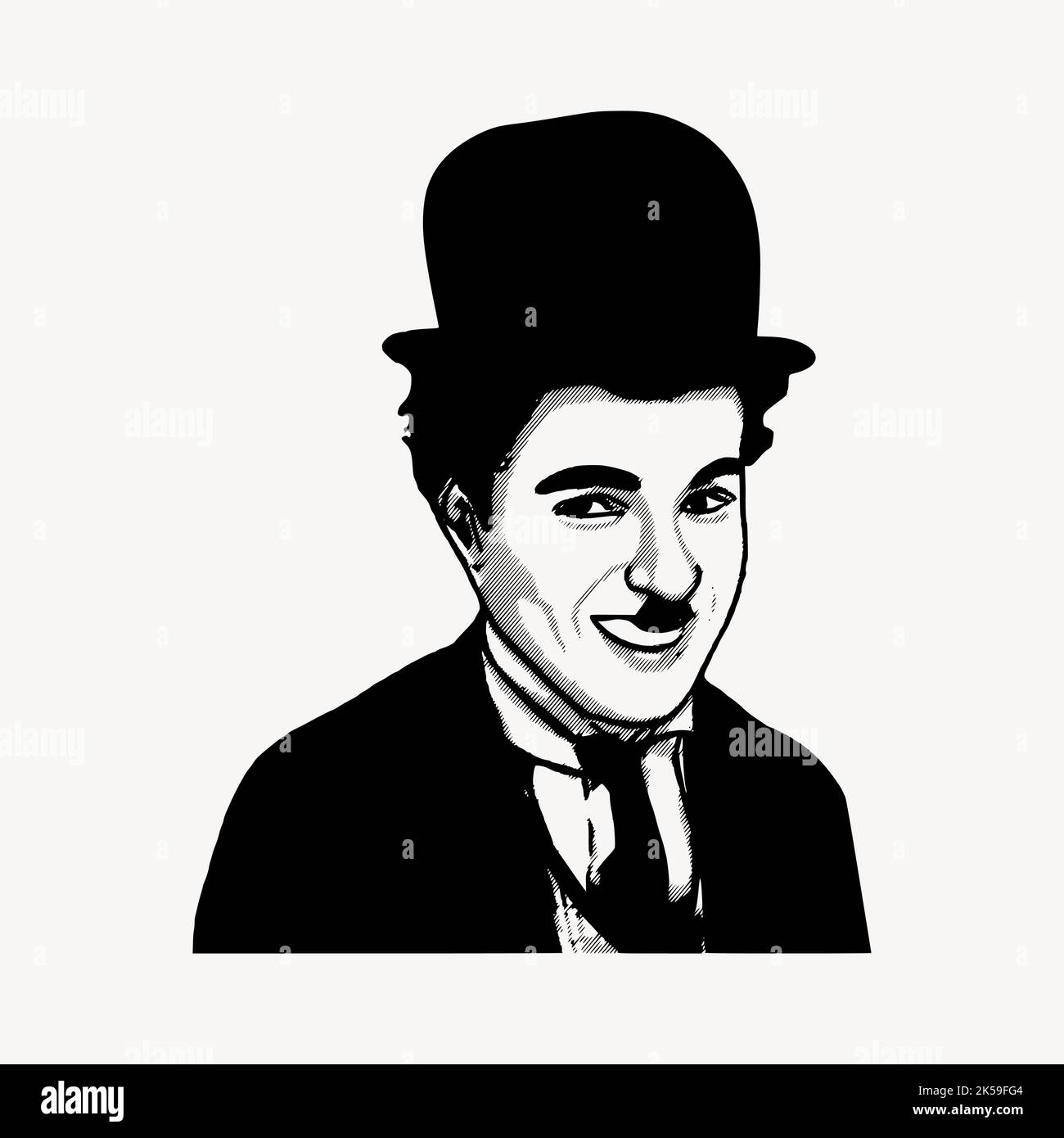 Disegno di Charlie Chaplin, vettore di ritratto della persona famosa. Illustrazione Vettoriale