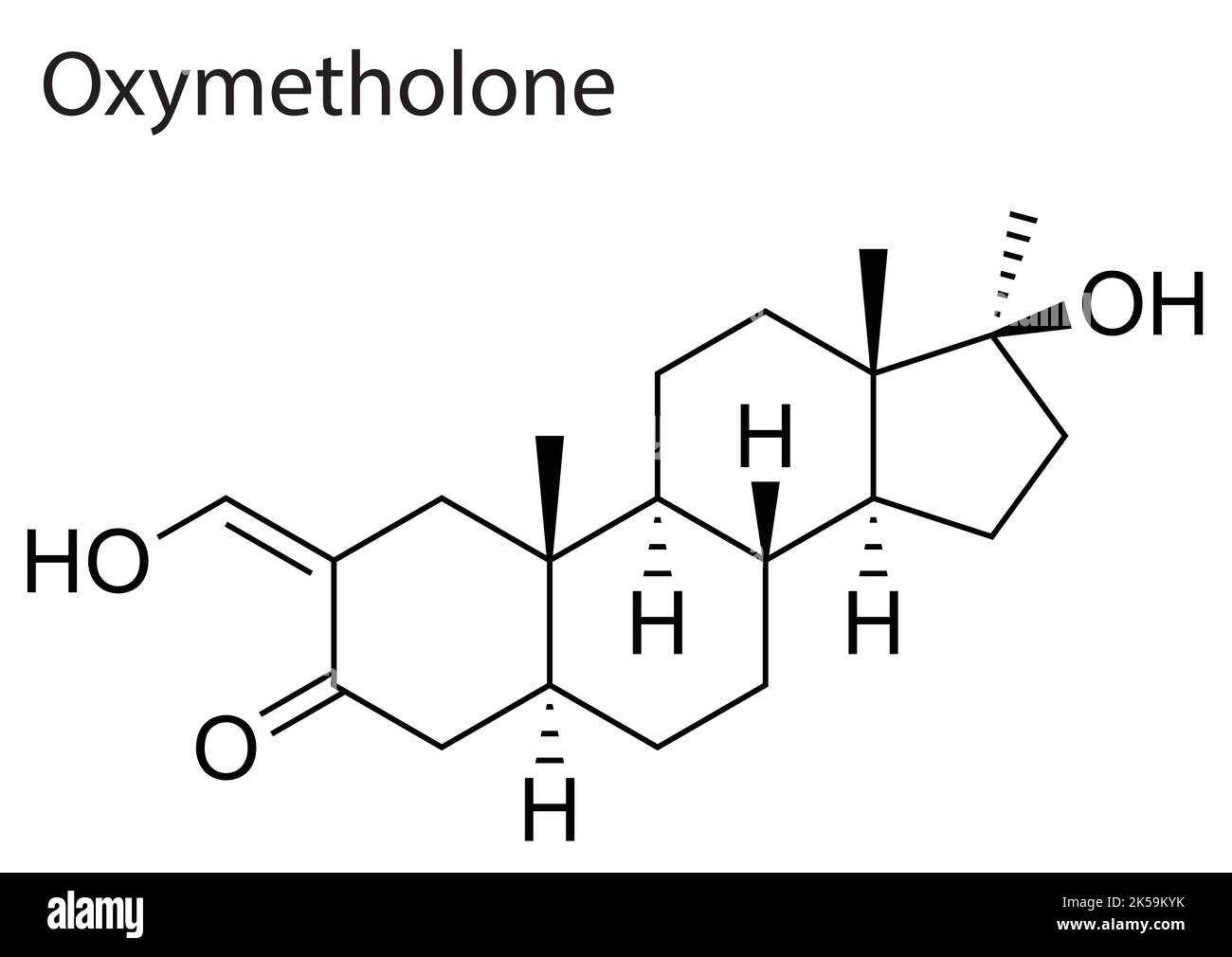 File modificabile vettore molecola struttura scheletrica Oxymetholone Illustrazione Vettoriale