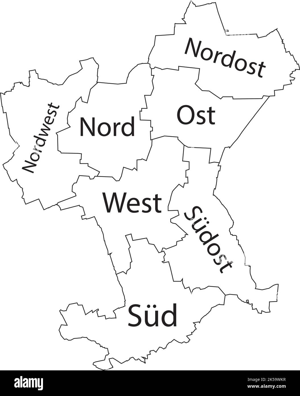 Mappa amministrativa a vettore piatto bianca di SALZGITTER, GERMANIA con nomi e linee di confine nere dei suoi comuni Illustrazione Vettoriale