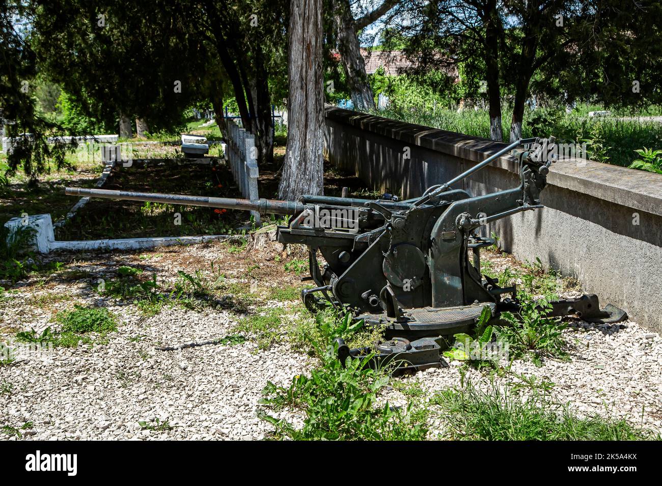 Cannoni posti al monumento agli eroi rumeni della seconda guerra mondiale il 30 maggio 2021 a Oarba de Mures, Transilvania Foto Stock