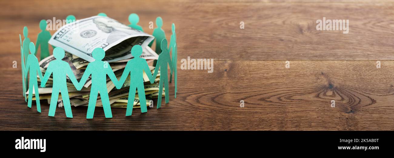Filantropia crowdfund investimento. La gente affollano il commercio di finanziamento Foto Stock