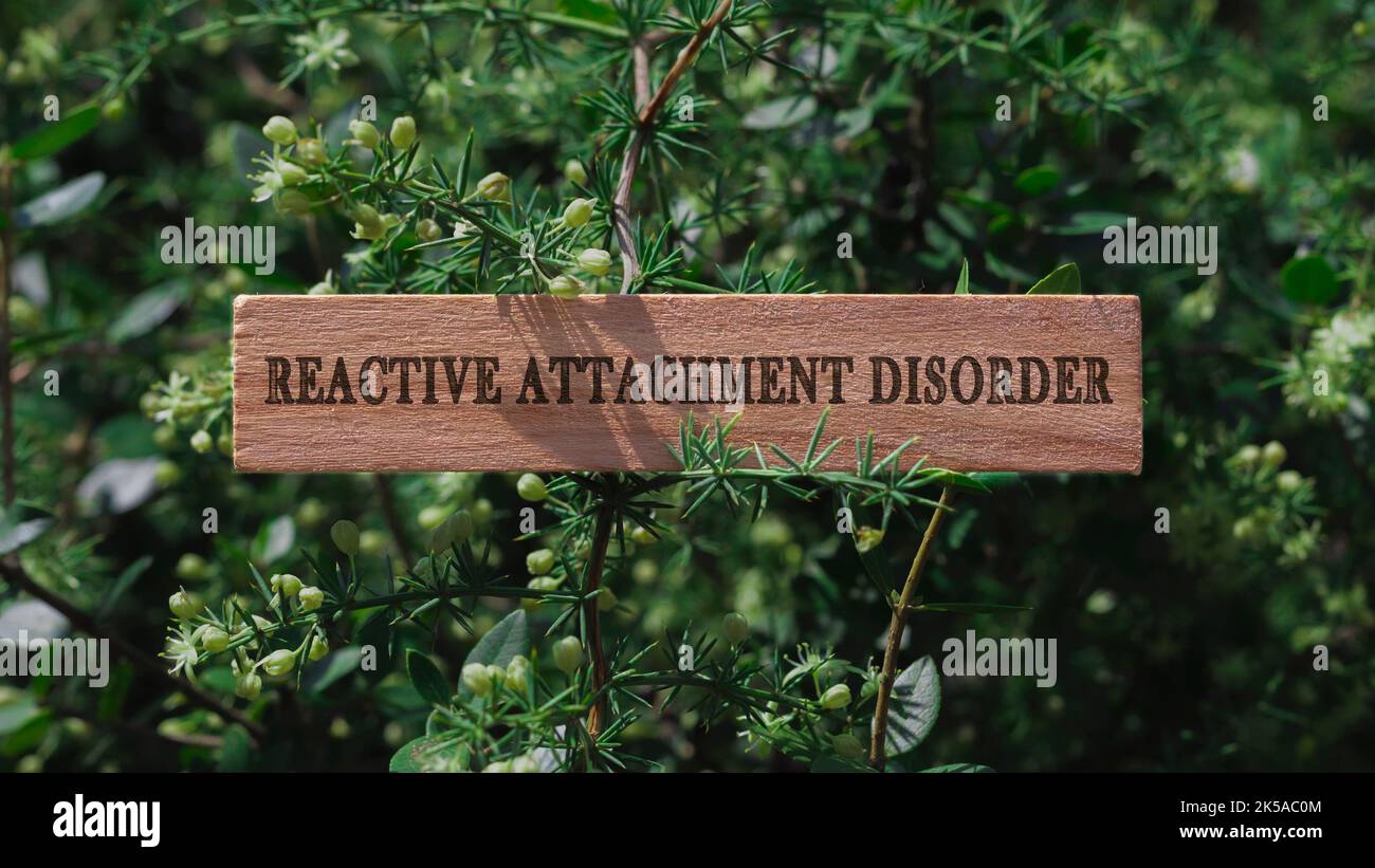 Disturbo reattivo dell'attaccamento. Scritto su una cornice di legno. Salute mentale e terapie Foto Stock