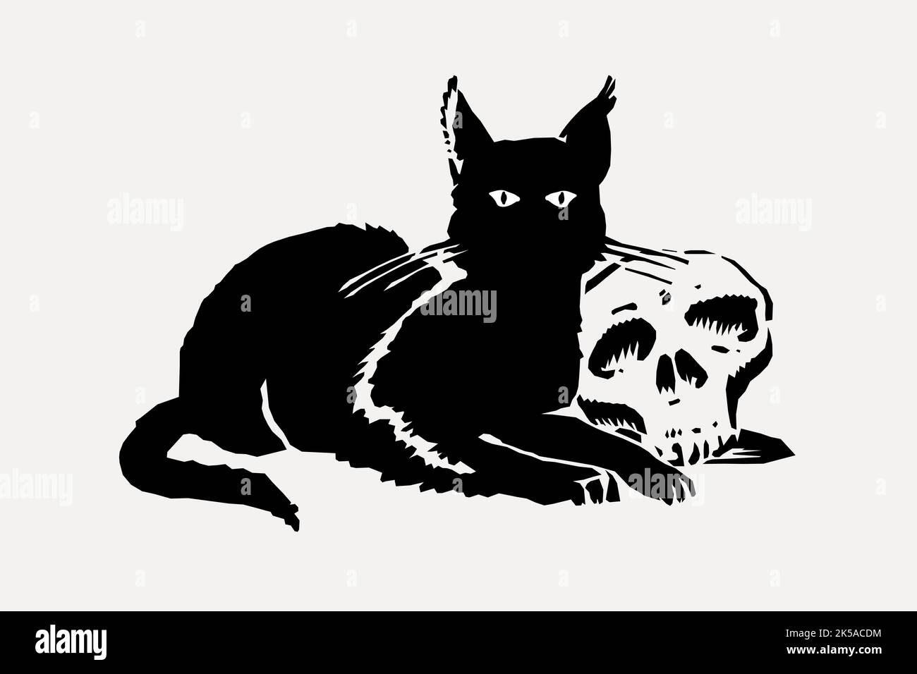 Gatto e cranio clipart, vettore di illustrazione di Halloween. Illustrazione Vettoriale