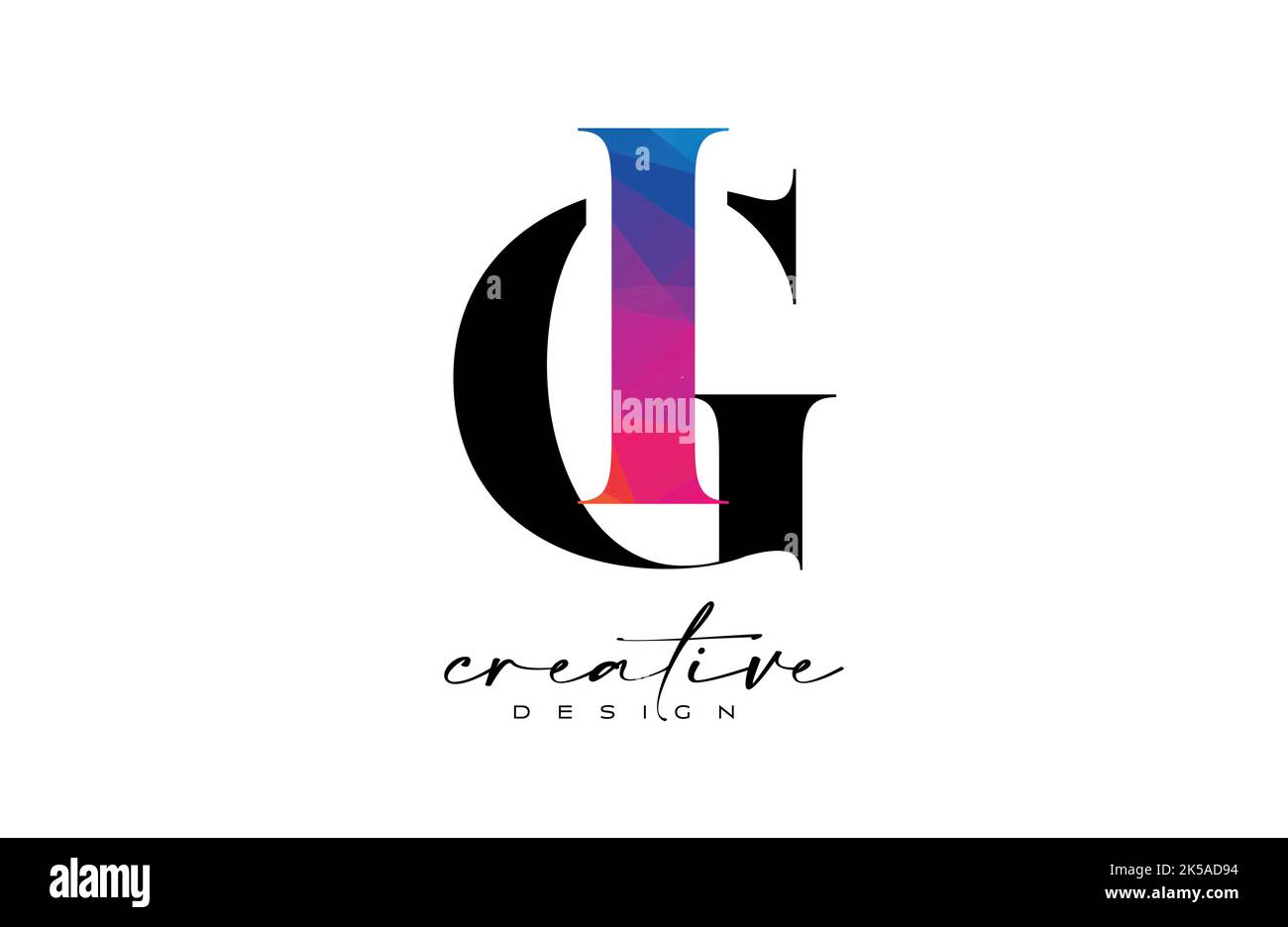 GI Letter Design con taglio creativo e texture arcobaleno colorata. IG Letter Icon logo vettoriale con carattere Serif e stile minimalista. Illustrazione Vettoriale