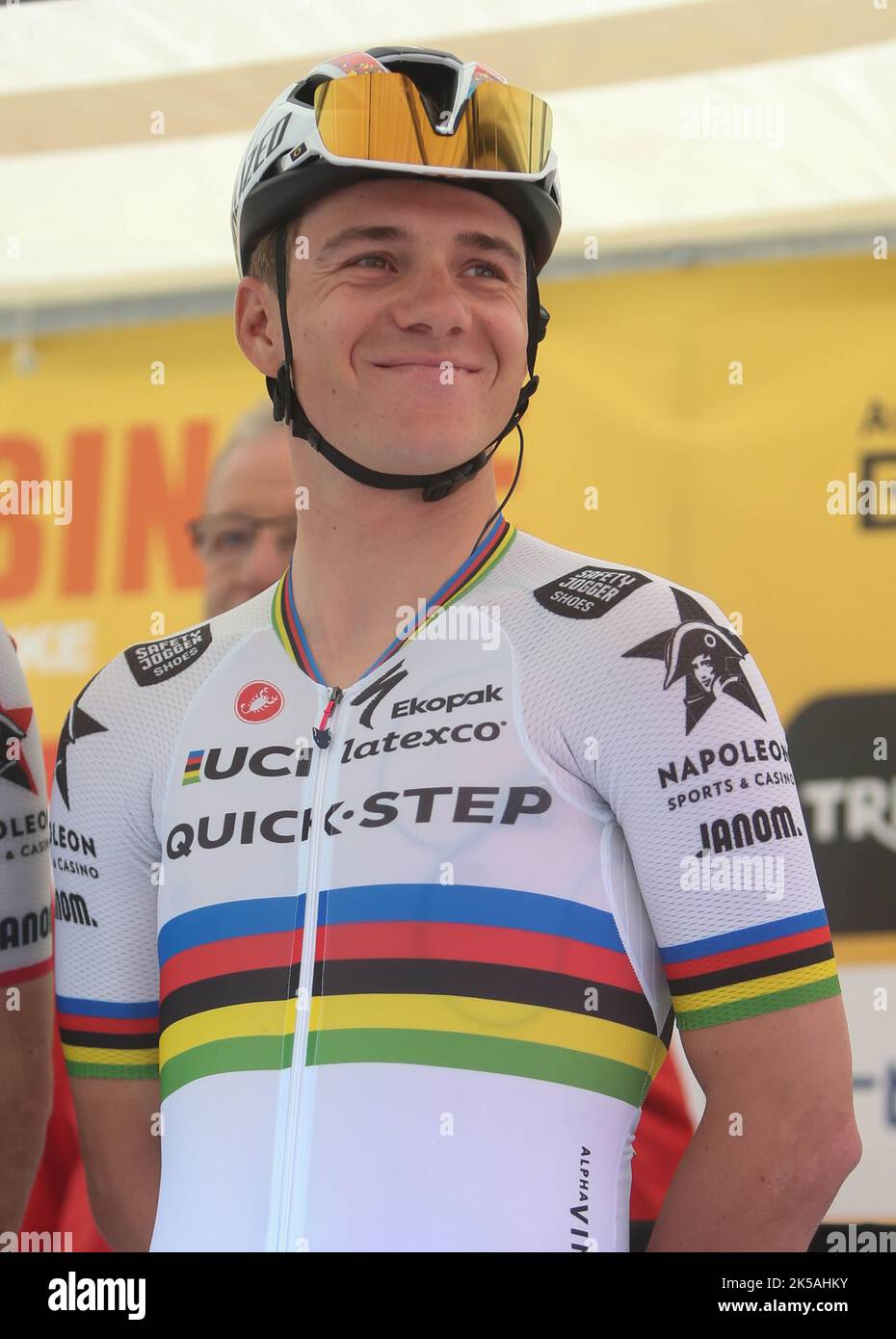 EVENEPOEL Remco della SQUADRA ALPHA-VINIL A PASSO RAPIDO durante la gara ciclistica di Binche - Chimay - Binche 2022, Memorial Frank Vandenbrouck il 4 ottobre 2022 a Binche, Belgio - Foto Laurent Lairys / DPPI Foto Stock