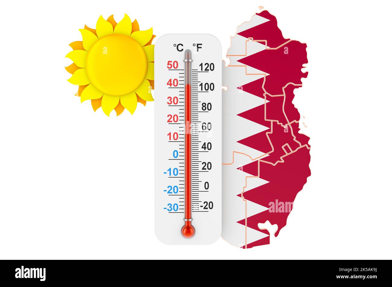 Concetto di calore in Qatar. 3D rendering isolato su sfondo bianco Foto Stock