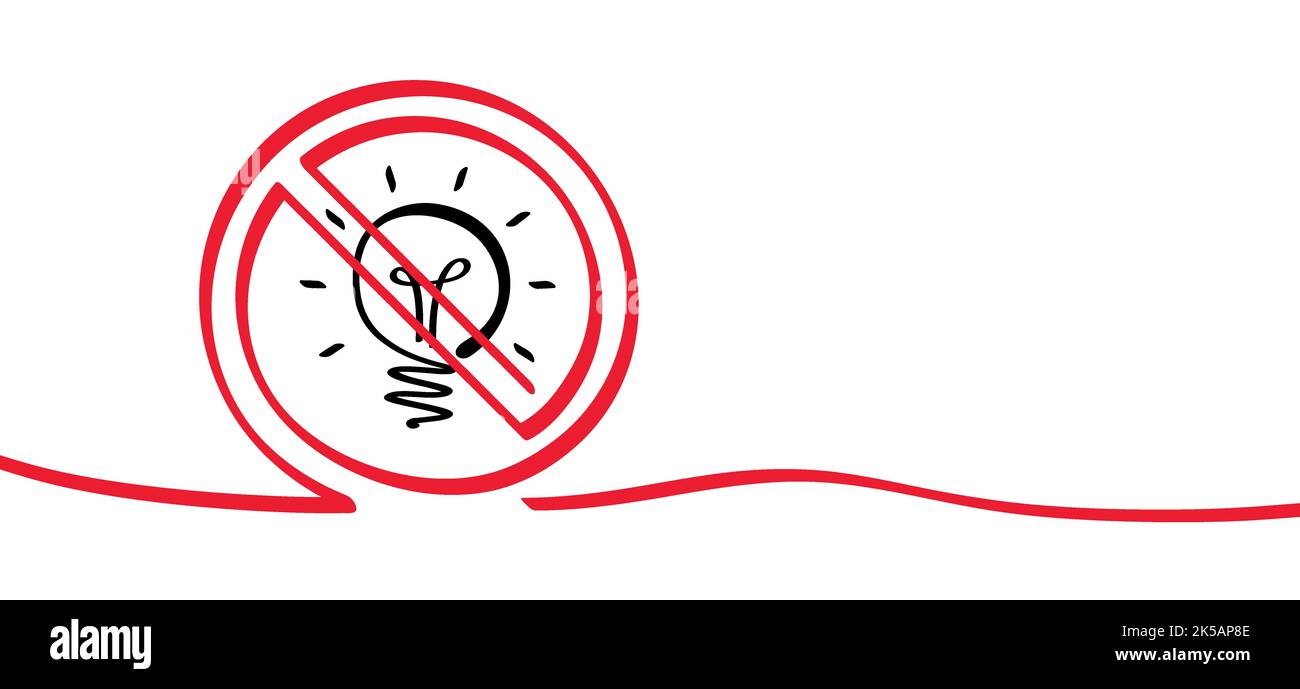 Stop Nessun avvertimento luminoso nella casa. Simbolo della lampadina di arresto. Non fare o non proibire il cartello di divieto di utilizzo della lampadina. Zona o area della lampadina. Nessun divieto. Piatto Foto Stock