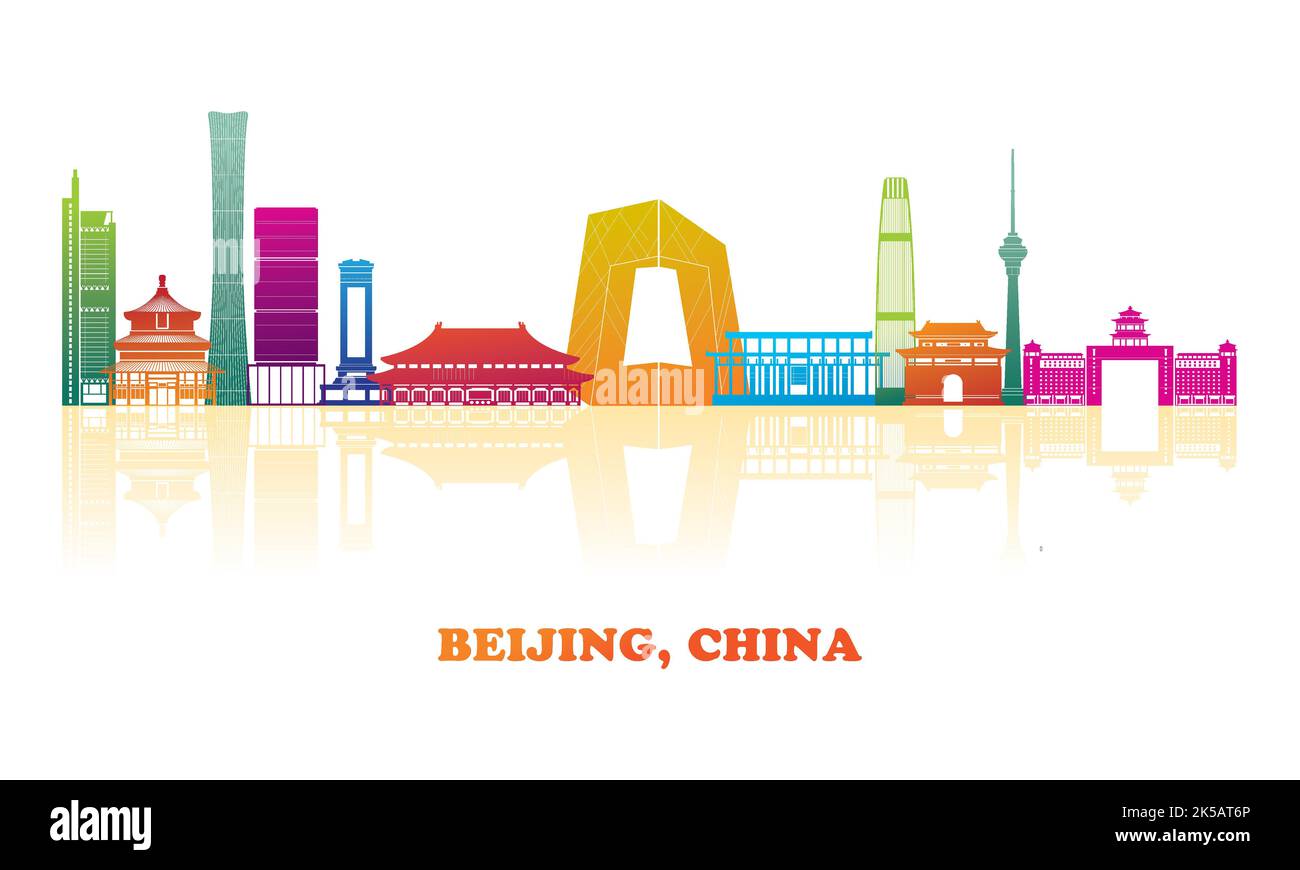 Panorama colorato della città di Pechino, Cina - illustrazione vettoriale Illustrazione Vettoriale
