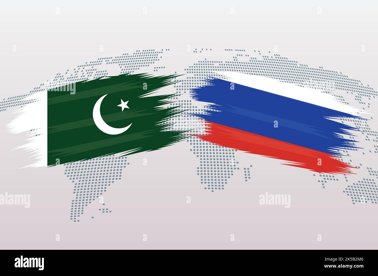 Bandiere Pakistan vs B. Bandiere della Repubblica islamica del Pakistan VS B, isolate su sfondo grigio della mappa del mondo. Illustrazione vettoriale. Illustrazione Vettoriale