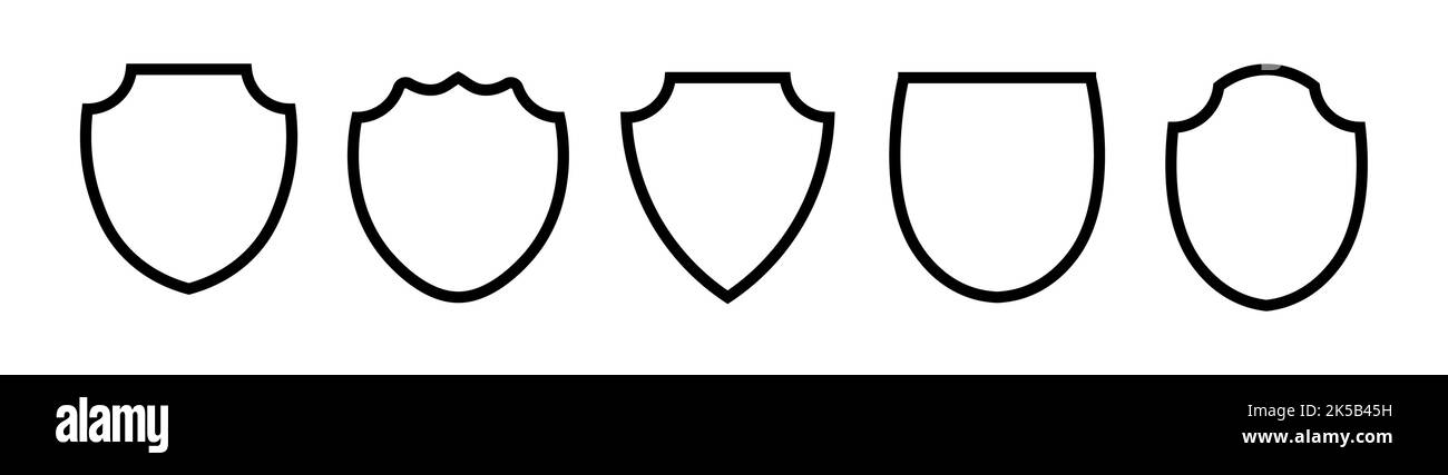 Scudo militare o araldico e stemma icone vuote. Set di contorni badge polizia Illustrazione Vettoriale