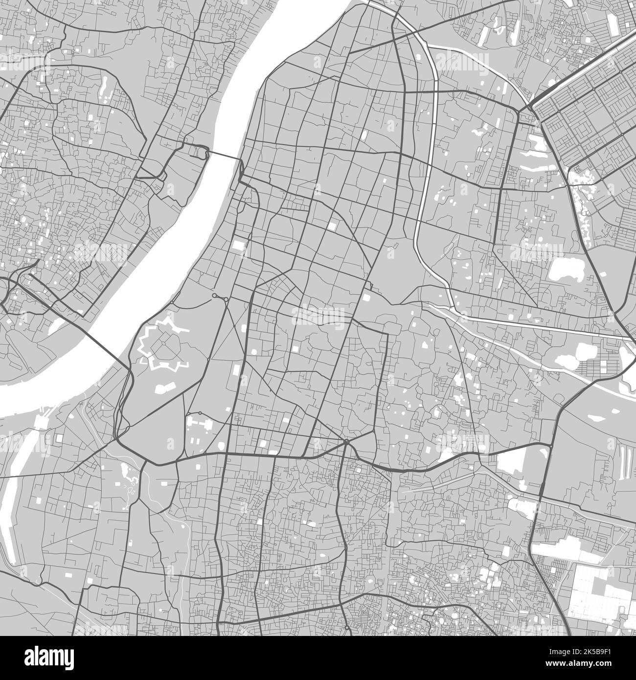 Mappa della città di Kolkata. Poster in bianco e nero urbano. Immagine della mappa stradale con vista dell'area metropolitana. Illustrazione Vettoriale