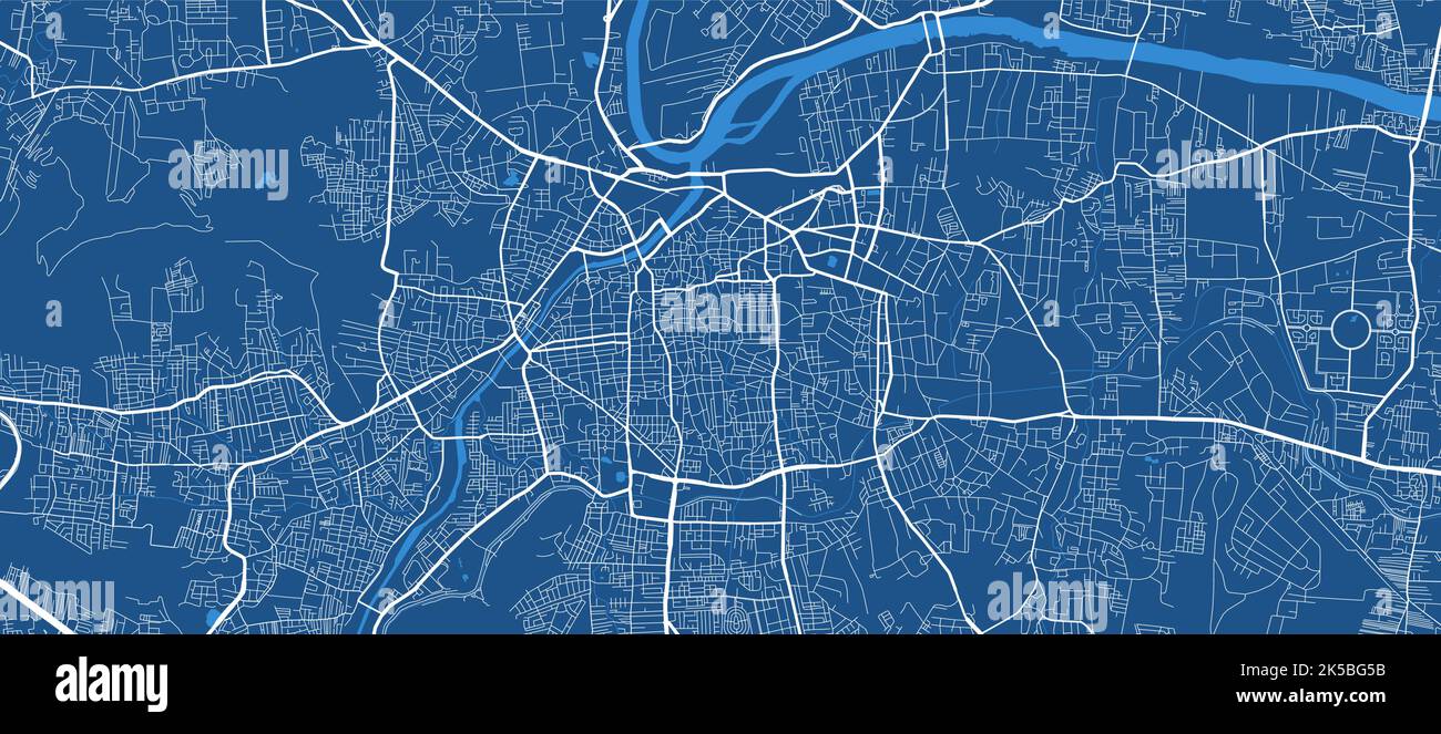 Cartellone dettagliato della zona amministrativa della città di Pune. Panorama blu dello skyline. Mappa turistica grafica decorativa del territorio di Pune. Vettore esente da royalty ill Illustrazione Vettoriale