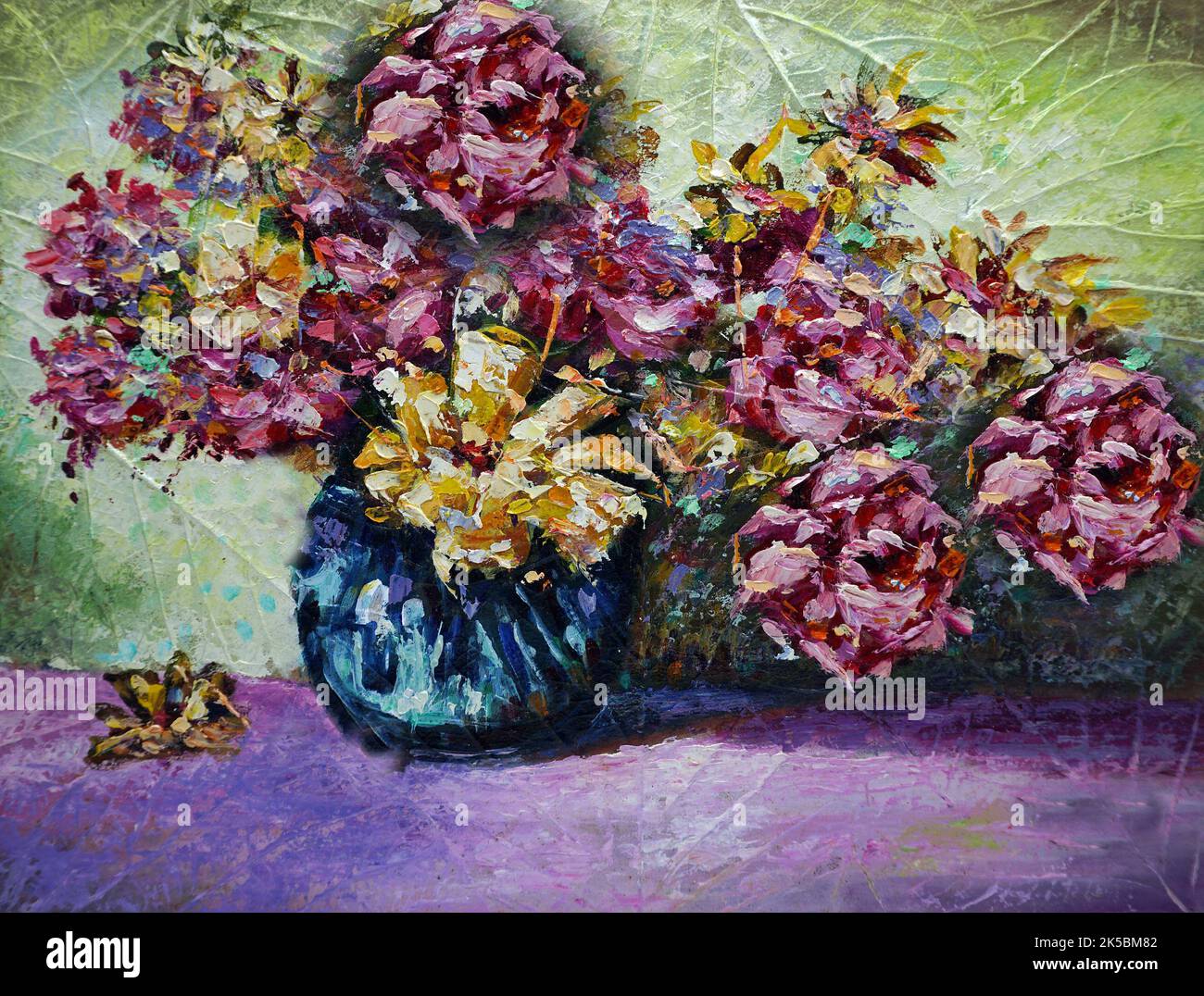 Pittura d'arte olio colore fiore in vaso Foto Stock