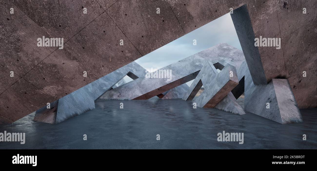 Astratto interno bianco e concreto. 3D illustrazione e rendering. Foto Stock