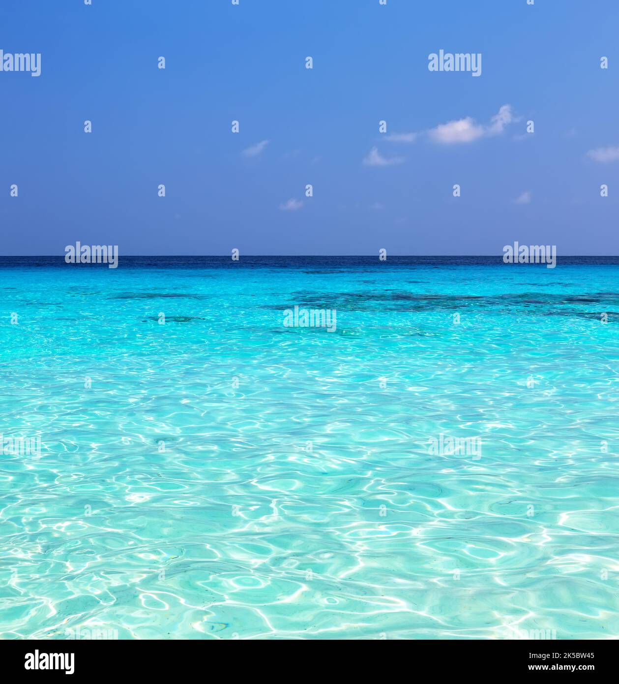 Bellissima spiaggia di sabbia bianca e acqua turchese nelle Maldive. Vacanza estate sfondo spiaggia.. Onda del mare sulla spiaggia di sabbia. Foto Stock