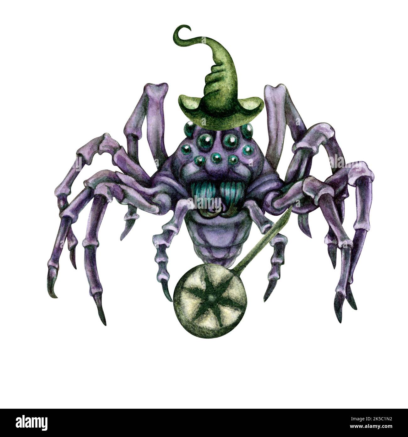 Ragni acquerelli disegnati a mano di Halloween per menu, adesivi, biglietti d'auguri, inviti, banner, bordi, mascherata, decorazioni per feste Foto Stock