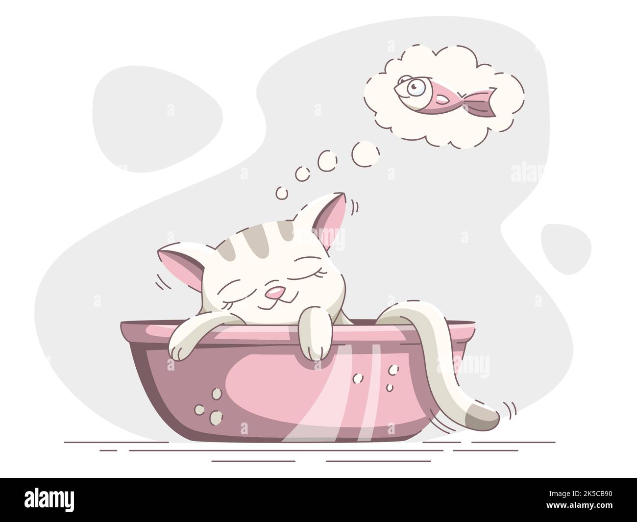 Piccolo gatto dormire e sogni di un pesce. Foto Stock