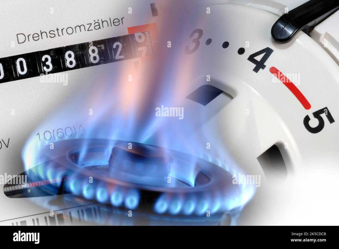 Riscaldamento a gas e gas con termostato Foto Stock