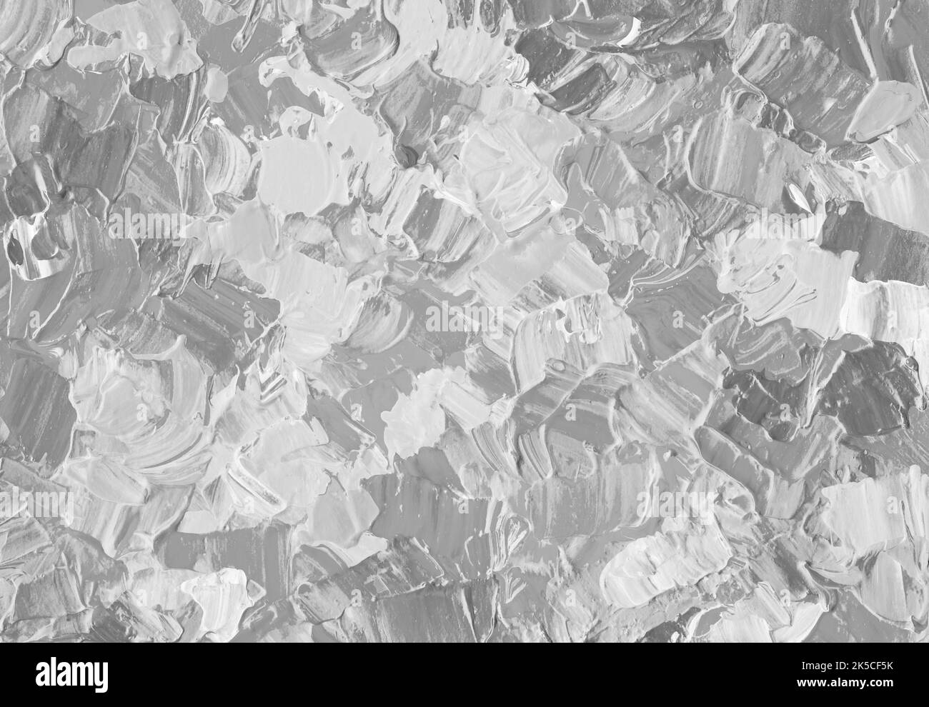 Pittura astratta di sfondo bianca e grigia. Opera d'arte minimalistica in bianco e nero. Grunge in bianco e nero. Coltello palette art. Foto Stock