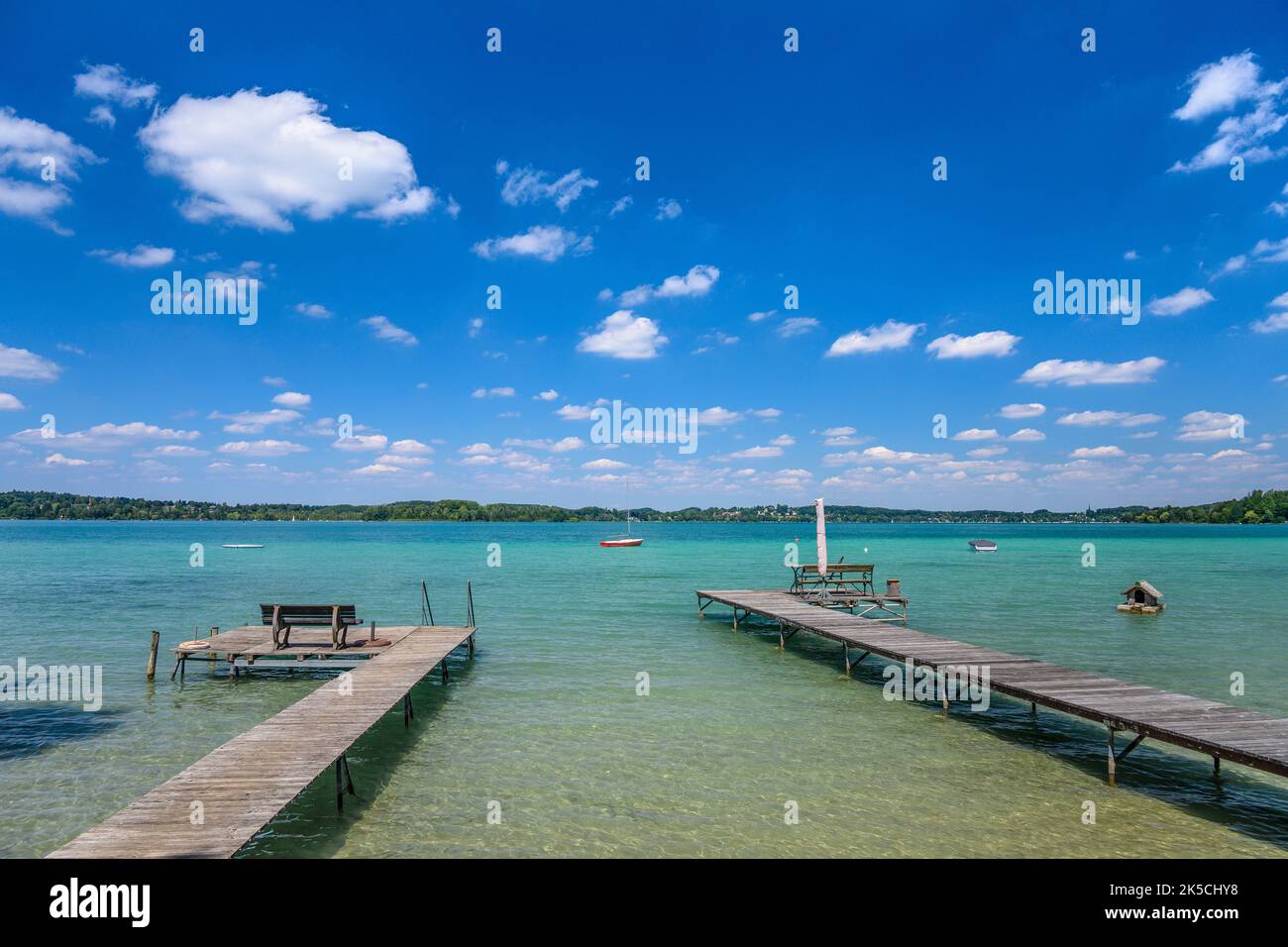 Germania, Baviera, contea di Starnberg, Wörthsee, sponda sud-orientale di Paradisewinkel Foto Stock