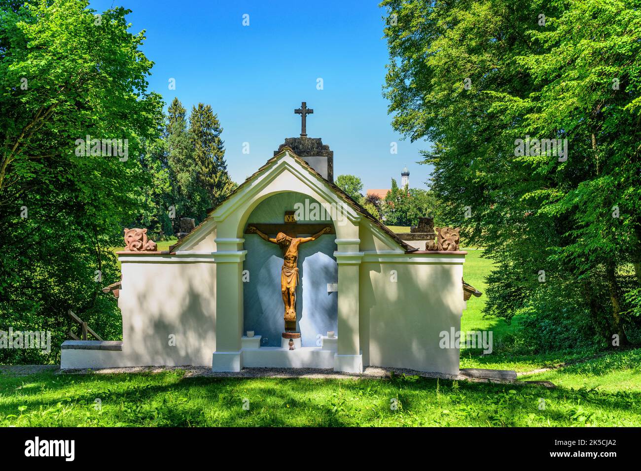 Germania, Baviera, Landsberg am Lech County, Eresing, Ulrichsbrunnen, bene casa Foto Stock