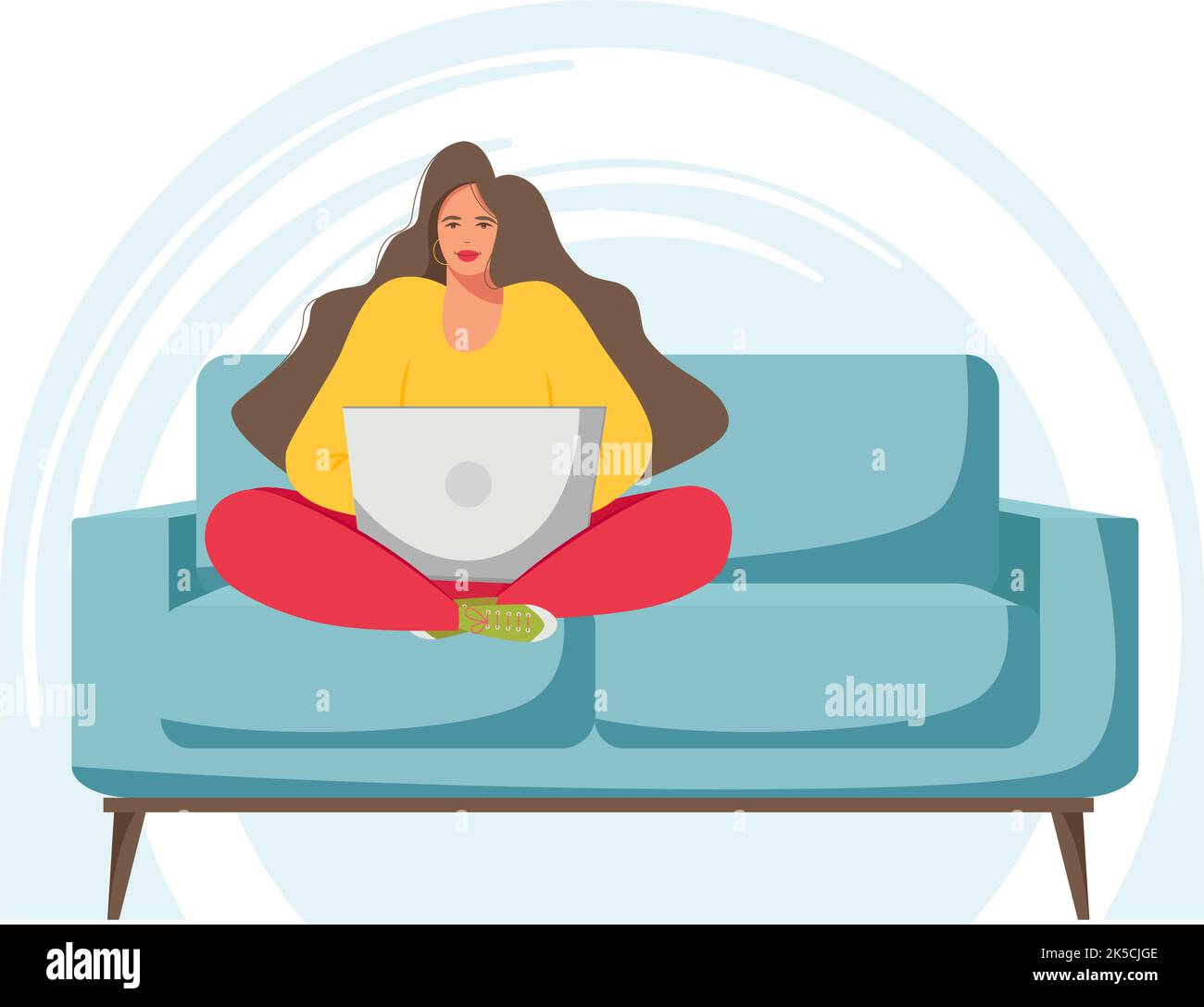 Lavoro a casa. L'ufficio domestico sul divano. Illustrazione Vettoriale