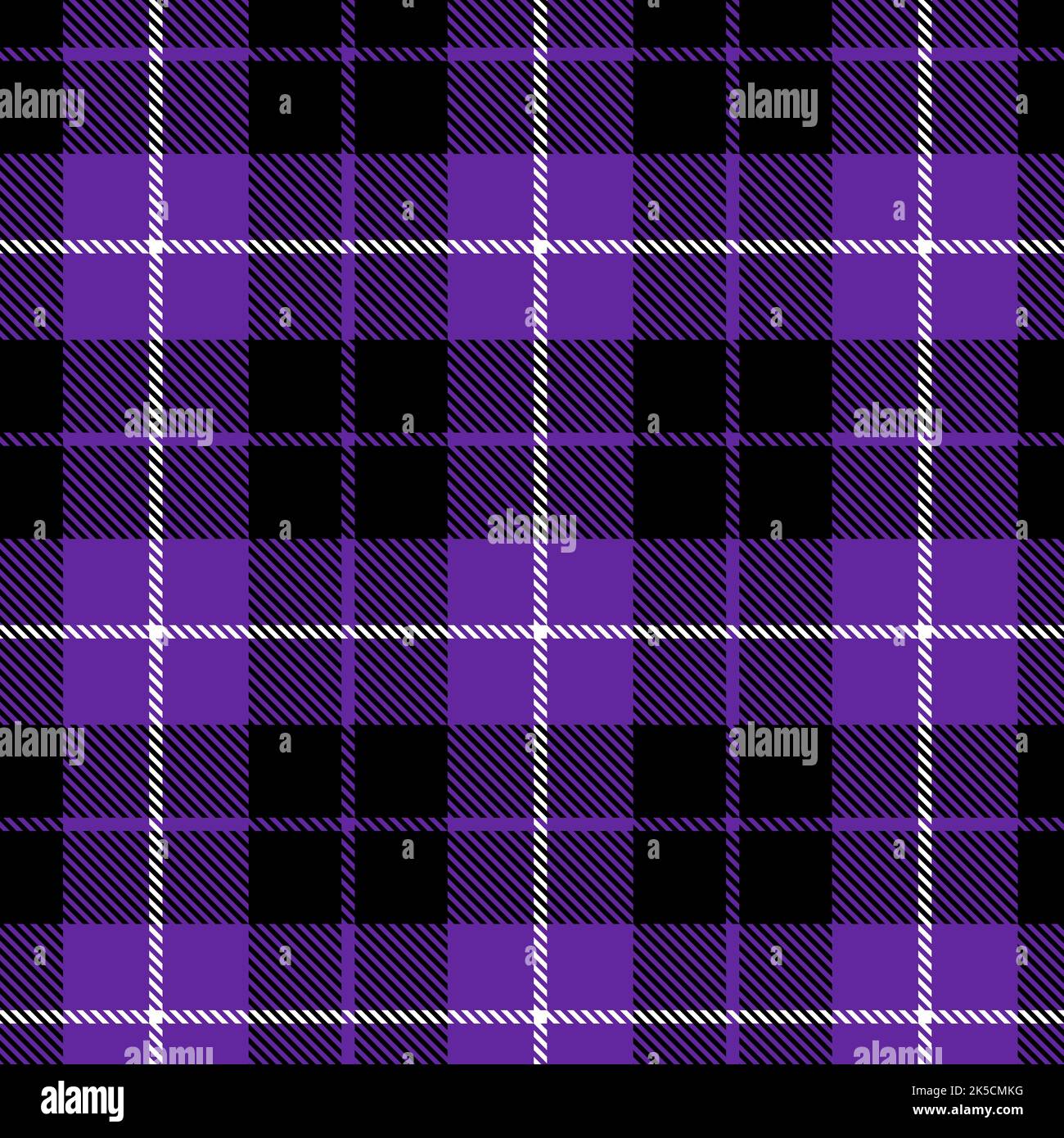 Motivo a scacchi in motivo scozzese di Halloween in viola nero motivo scozzese sfondo Vector Graphic per gonna, cappotto, giacca, camicia in flanella autunnale Illustrazione Vettoriale